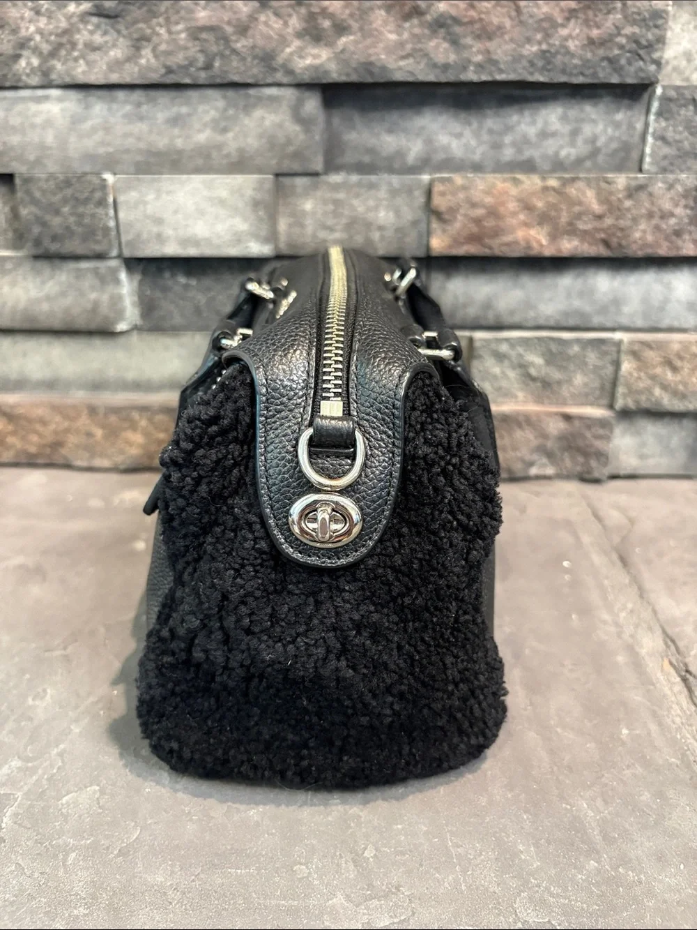 Coach Mini Bennet Black Leather Satchel with Shearling Sides - G1593-F36689